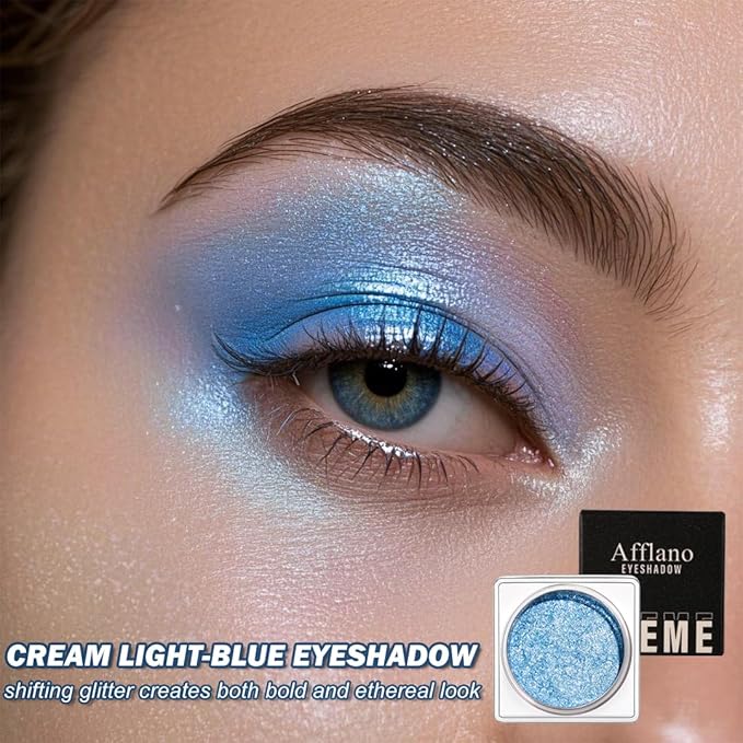 DE'LANCI Light Blue Cream Shimmer Eyeshadow Single, Silky Smooth Texture Blendable Blue Shimmer Eyeshadow Makeup, Richly Pigmented Moisturizing Light Blue Creme Eye Shadow Cruelty-Free & Vegan, 03#