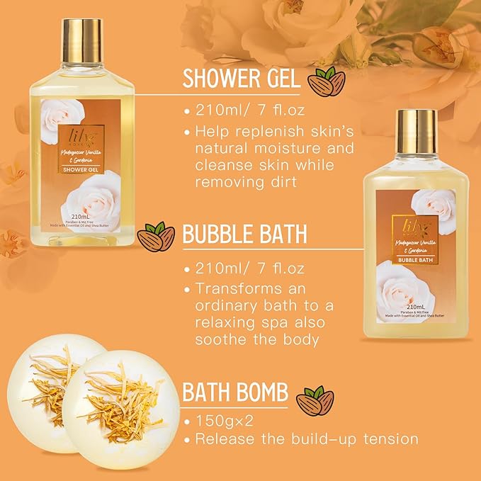 Mothers Day Gifts for Mom - Luxury Honey Almond Bath & Body Gift Set for Women, Spa Gift Basket, Pampering Bath Set with Bath Bomb | Christmas Birthday, Perfect Holiday Gift for All Occasion