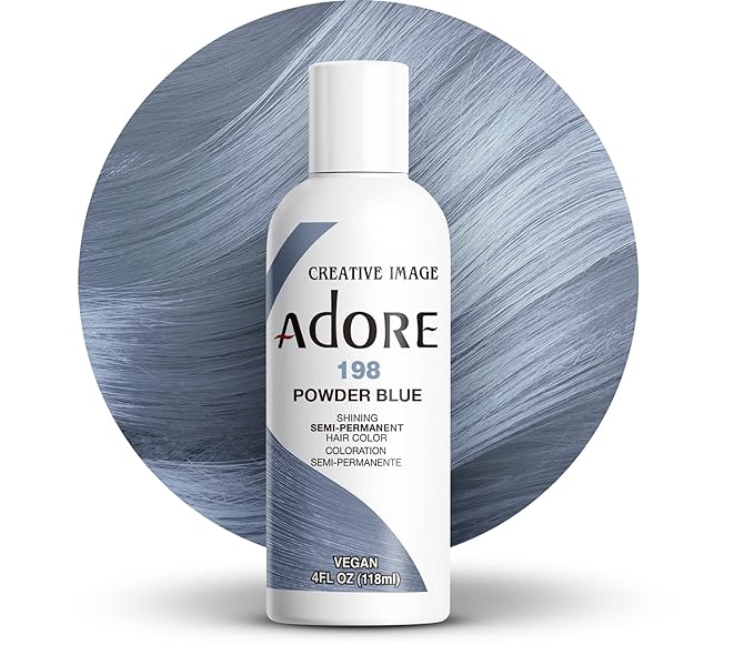 Adore Semi Permanent Hair Color (198 Powder Blue) | Vegan & Cruelty-Free Blue Hair Dye | No Ammonia, No Peroxide, No Alcohol | 4 Fl Oz