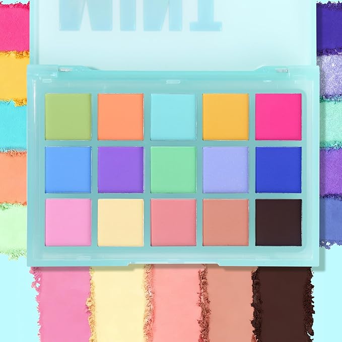 UCANBE Colorful Matte Makeup Eyeshadow Palette, 15 Shades Vibrant MACARON Pastel Eye Shadow Pallet, High Pigmented Blendable Rainbow Make Up Plattet Kit - Mint Candy