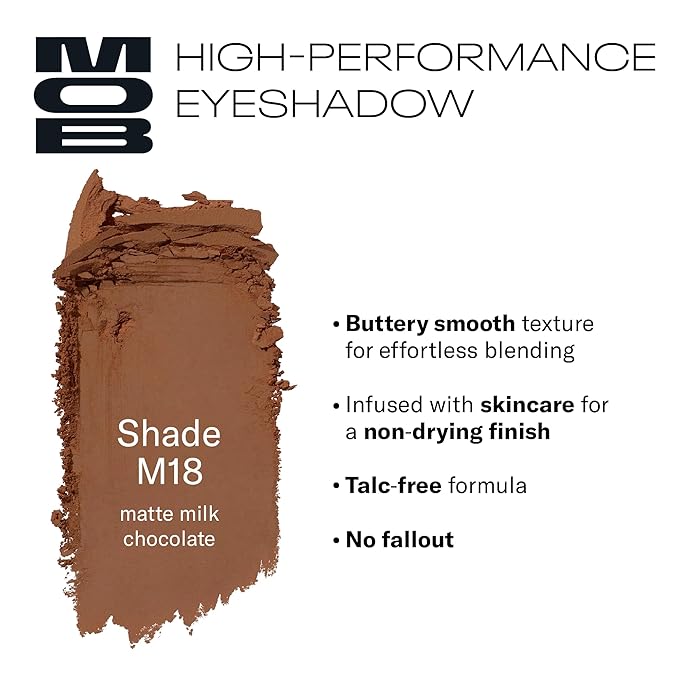 MOB Beauty Eyeshadow M18 Matte Milk-Chocolate – Warm Brown Neutral Shade for Crease, Accent or All Over Color, Talc-Free Vegan Cruelty-Free Skincare Infused Long Wear Sustainable Compact