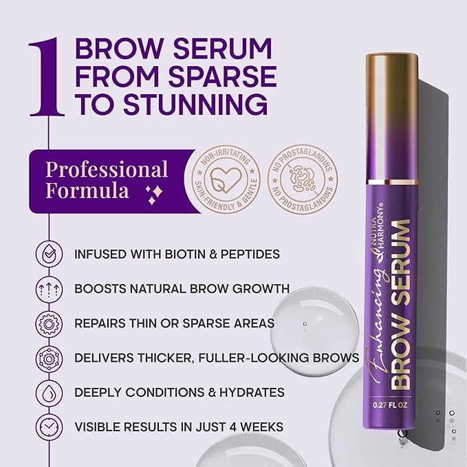Eyebrow Growth Serum – Peptide Brow Serum for Fuller, Thicker Looking Brows – Biotin & Hyaluronic Acid Conditioning Formula for Sparse, Thin & Patchy Brows, Lightweight Advanced Brow Care, 0.27 fl oz
