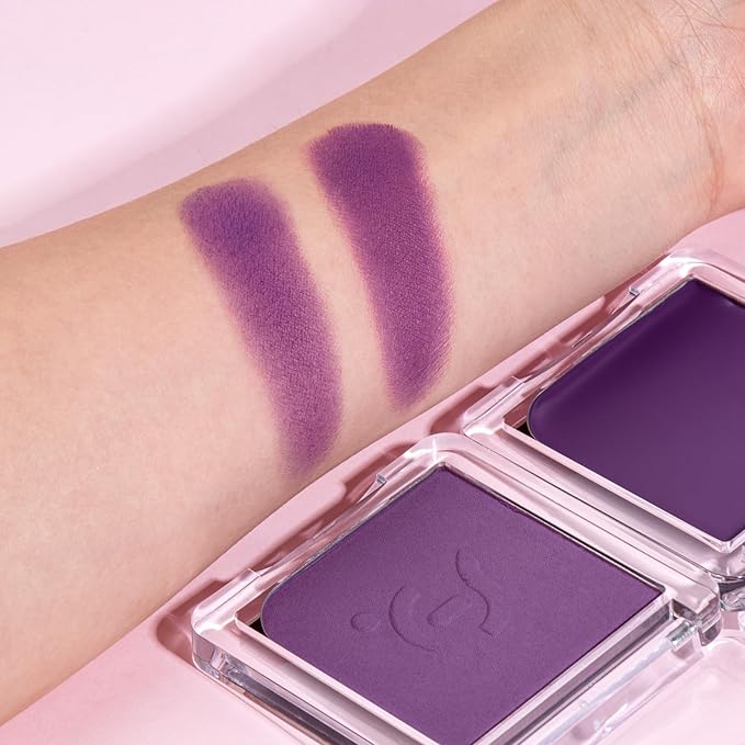 2-Pack Cream Powder Blush Duo For Medium to Deep Skin Tones, Same-Shade Cool Violet, Lasting, Buildable, Vibrant & Natural-Looking Cheek Color Dewy Cream Soft-Matte Powder Finish (Violet Veil)
