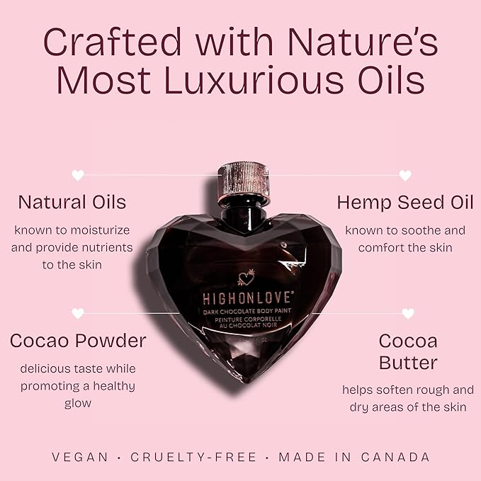 High On Love Dark Chocolate Body Paint - Vegan, All Natural Body & Face Paint Made with Real Cocoa and Hemp Seed Oil - Ingestible, Easy to Clean & Safe for Sensitive Skin (100ml)