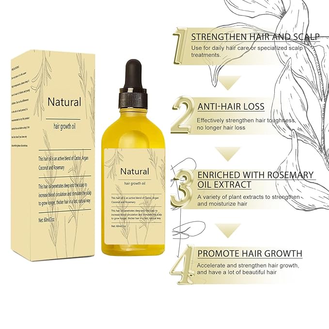 Vegan Natural Hair Growth Oil, 1Pcs hair growth oil Rosemary Oil for Hair Growth Organic for dry damaged hair and growth