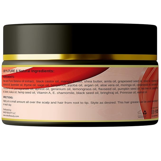 Kid's Hair Growth Grease with Raw Organic and Pure Batana Extract, Rosemary, Fenugreek, Amla oil Mango Butter. Improve Elasticity. Perfect Curly, coily and straight Hair types. 120 Ml