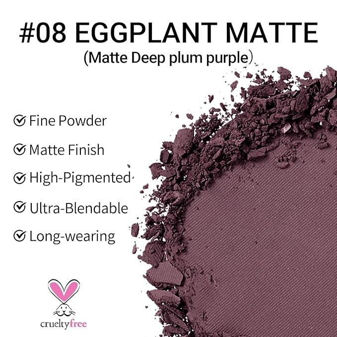 Erinde Deep Dark Mauve Plum Purple Single Eyeshadow Makeup, Smokey Eggplant Purple Neutral Matte Eye Shadow for Older Women, High Pigment Lightweight Blendable Eye Shadow Palette Sombra Para Ojos, 08