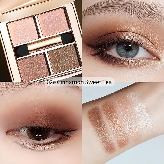 Nude Rose Shimmer Eyeshadow Palette,4 Soft Pearl Shades — Champagne, Nude Rose, Rosy Taupe & Mocha Brown, High Pigment Long-Lasting Satin Eye Makeup for Natural Everyday Glow,Paleta de Sombras de Ojos