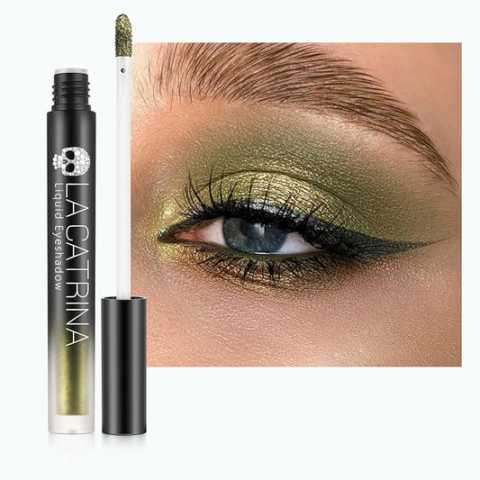 Olive Green Liquid Metallic Eyeshadow, High Impact Sparkle Liquid Eye Shadow for Hazel Eyes, Long Lasting Quick-Drying Shimmer Eyeshadow Eyeliner Makeup for Daily, Party,Vacation, No Fading, Vegan #08