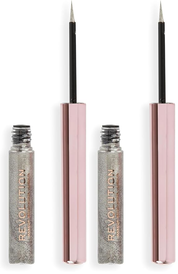 Makeup Revolution, Super Flick Liquid Eyeliner, Highly Pigmented, Silver, 0.08 fl. Oz (Pack of 2)