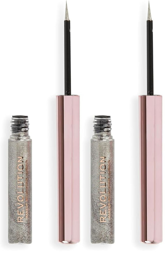 Makeup Revolution, Super Flick Liquid Eyeliner, Highly Pigmented, Silver, 0.08 fl. Oz (Pack of 2)