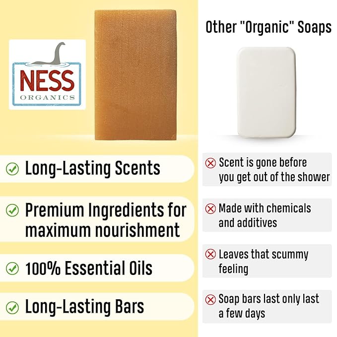 Ness Mens Soap Bar - Sandalwood & Sage Scent - Natural Soap For Men - Mens Bar Soap With Organic Ingredients & Essential Oils - Moisturizing Bar Soap - Handmade In The USA, Cruelty Free, Vegan -3 Pack