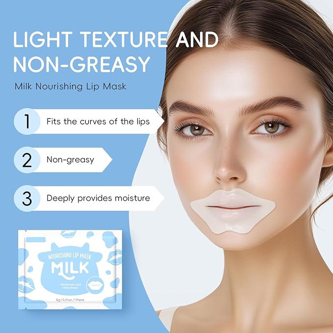AKARY 10Pcs Milk Hydrating Lip Mask, Sleep Crystal Jelly Gel Care Pads, Moisturizing Wrinkle Firm Hydrate Lips, Soften Cutin, Nourish, Keep Plump, Remove Dead Skin, Fine Lines, Make Your Dry Lip (10)