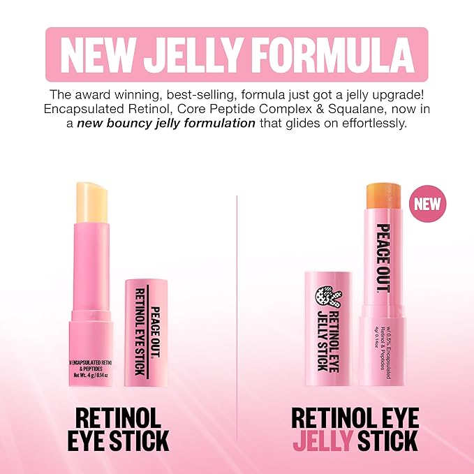 PEACE OUT Retinol Eye Jelly Stick, Under Eye Treatment for Hydration, Fine Lines & Wrinkles, with Encapsulated Retinol, Peptides & Squalane for Smoother Looking Under Eyes, 0.14 oz