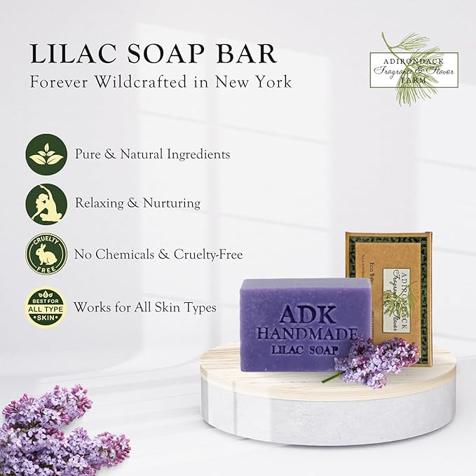 Adirondack Fragrance & Flavor Farm ADK Natural Lilac Soap Bar 16 oz., Handmade Vegan Olive Oil Body Soap for Dry and Sensitive Skin, Moisturising for Men, Women & Babies, Produced in the USA