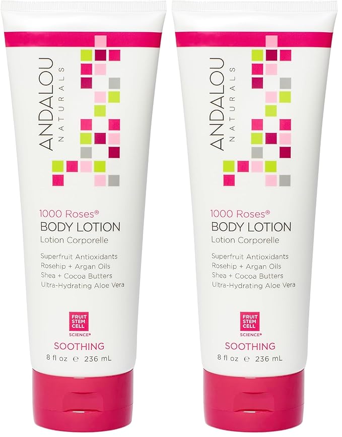 Andalou Naturals 1000 Roses Soothing Body Lotion - Improve Skin Moisture with Shea Butter & Aloe Vera - Hydrating Lotion for Dry or Sensitive Skin - 8 fl oz,(Pack of 2)