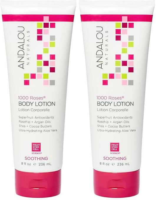 Andalou Naturals 1000 Roses Soothing Body Lotion - Improve Skin Moisture with Shea Butter & Aloe Vera - Hydrating Lotion for Dry or Sensitive Skin - 8 fl oz,(Pack of 2)