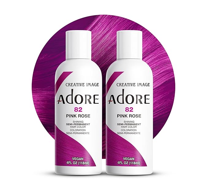 Adore Semi Permanent Hair Color (082 Pink Rose) (2 Pack) | Vegan & Cruelty-Free Pink Hair Dye | No Ammonia, No Peroxide, No Alcohol | 4 Fl Oz
