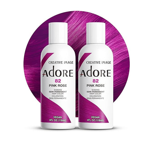 Adore Semi Permanent Hair Color (082 Pink Rose) (2 Pack) | Vegan & Cruelty-Free Pink Hair Dye | No Ammonia, No Peroxide, No Alcohol | 4 Fl Oz