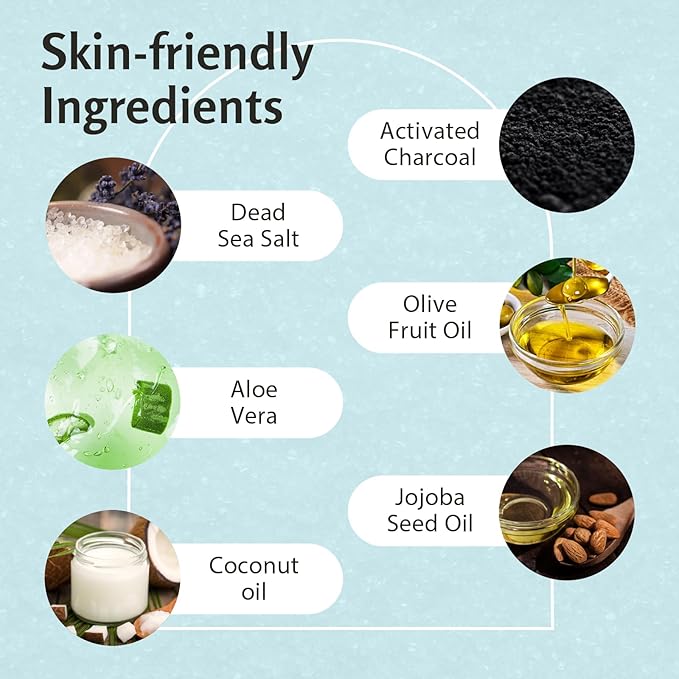 Exfoliating Charcoal Scrub with Collagen & Stem Cells – Salt Scrub for Body Toning, Cellulite, Armpit Detox, and Skin Smoothing for Face, Feet, and Body by M3