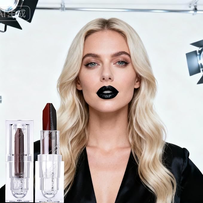 2 in 1 Dark Red Lipstick Black Lipstick Dual Sided, Lip stick for Women, One Stroke Two-Tone High Pigment Longlasting Waterproof Non-Stick Black Red Lipsticks for Christmas Cosplay (#05)