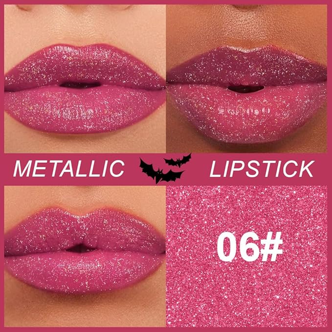 Kaely Glitter Metallic Lipstick Makeup, Shimmer Metallic Lipsticks for Women, High Pigmented Lip Gloss Long Lasting Waterproof Smudge Proof, Vegan & Cruelty-Free, 06