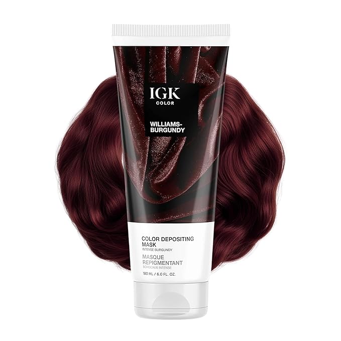 IGK Williams Burgundy Color Depositing + Conditioning Hair Mask | Intense Burgundy - Merlot Cherry Tones | Hydrating Semi-Permanent Gloss Toner Treatment