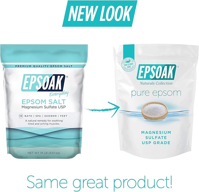 Epsoak Epsom Salt 19 lb. Magnesium Sulfate USP. Resealable Epsom Salt Bag Unscented, Made in The USA, Cruelty-Free Certified