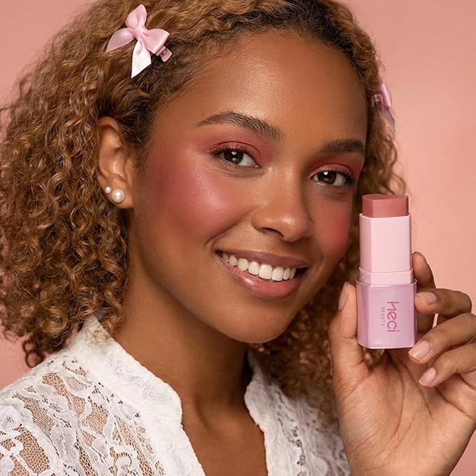 Cream Blush Stick, Heart-Shaped Cream-to-Powder Blush 0.25 oz – Soft-Focus Long-Lasting Cheek & Eye Color, Jojoba Oil & Shea Butter, Vegan & Cruelty-Free, Gift for Her, SPICY