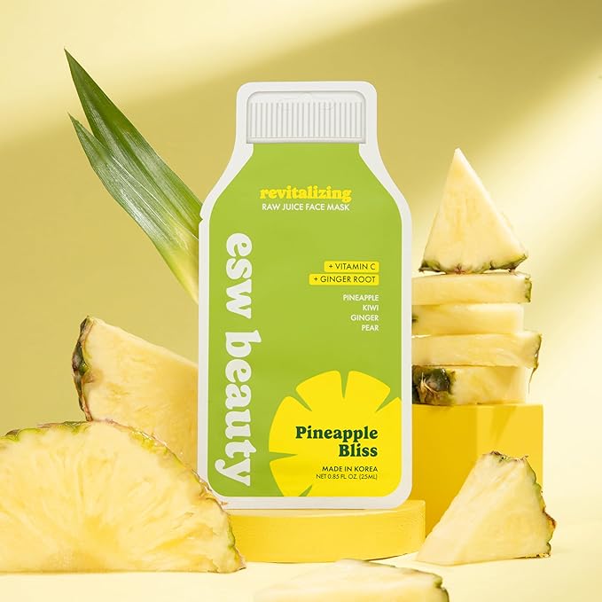 ESW Beauty Pineapple Bliss - Revitalizing Raw Juice Face Mask - Brightening with Pineapple, Kiwi, Ginger & Pear for Dull, Uneven Skin - Enhances Radiance & Smoothness
