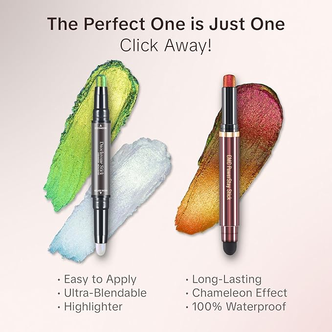 CHARMACY New Duochrome Long Stay Eyeshadow Stick, Creamy Eye Shadow Stick, Multicolor-Shifting Glitter Eyeshadow, Waterproof & Smudge-Proof, High Pigmented, Built-in Smudger #08