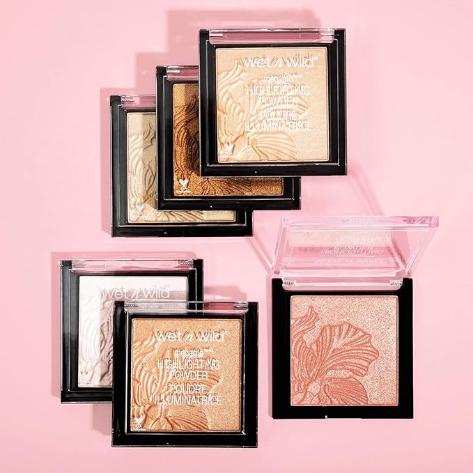 wet n wild MegaGlo Highlighting Powder, Highlighter Makeup, Shimmer Glow, Pink Rose Gold Bloom Time