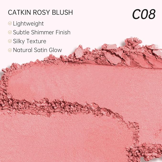 CATKIN Cheek Powder Blush Baked Pink Makeup Blusher Creamy Light Weight Long Lasting Natural Shimmer Finish 10g (C08 Crush)