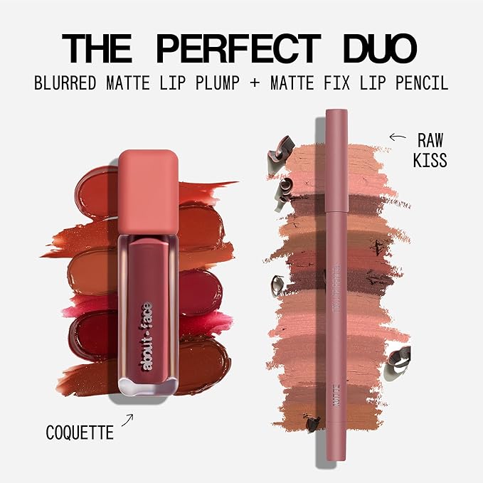 about-face Blur Matte Lip Plump – Soft-Matte Liquid Lipstick with Plumping Effect – Hydrating, Vegan, Cruelty-Free, Clean Beauty – 0.2 oz (Coquette - Rosy Peach)