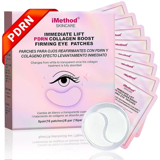 iMethod PDRN Collagen Boost Eye Patches - Under Eye Mask, Instant Lift Eye Mask for Reduce Fine Lines & Wrinkles, Firming Under Eye Patches for Dark Circles, Puffy Eyes, Eye Bags, 8 Pairs