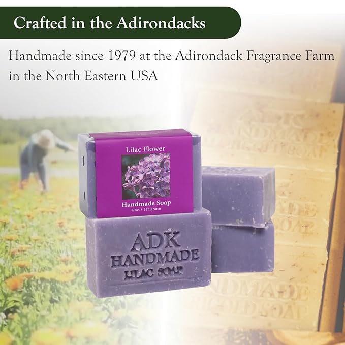 Adirondack Fragrance & Flavor Farm ADK Natural Lilac Soap Bar 16 oz., Handmade Vegan Olive Oil Body Soap for Dry and Sensitive Skin, Moisturising for Men, Women & Babies, Produced in the USA