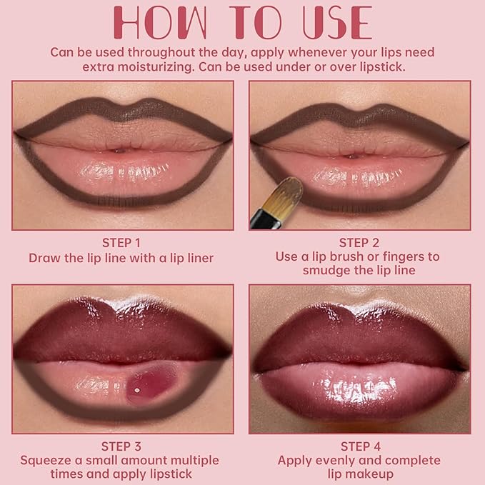 Nourishing Lip Gloss Moisturizing High Shine Fresh Lightweight Glossy Plumping Lip Combo for Women, Long Wear Lip Glow Oil with Brown Lip Liner Set Non-Sticky Liquid Lipstick Makeup#12