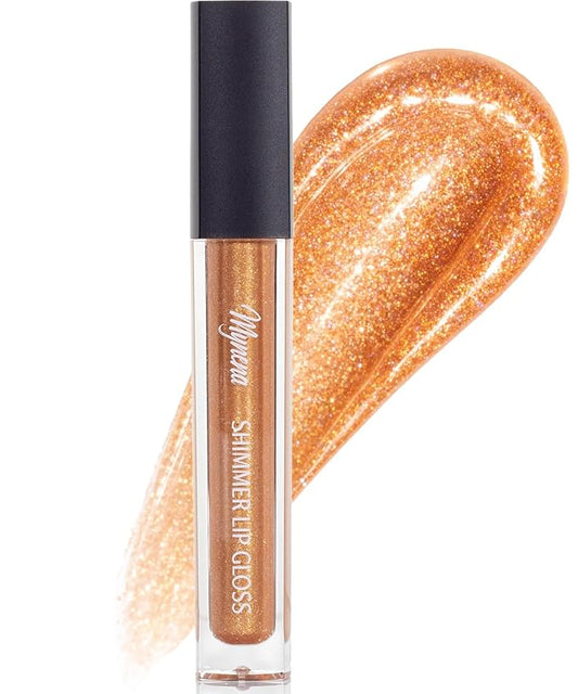 Mynena Translucent Champagne Gold Shimmer Lip Top Gloss Clear Filled with Yellow Iridescent Sparkles | Lightweight Topper | Paraben-Free | Demi-Sheer Lipgloss from Cosplay to Everyday Glam | Goldie