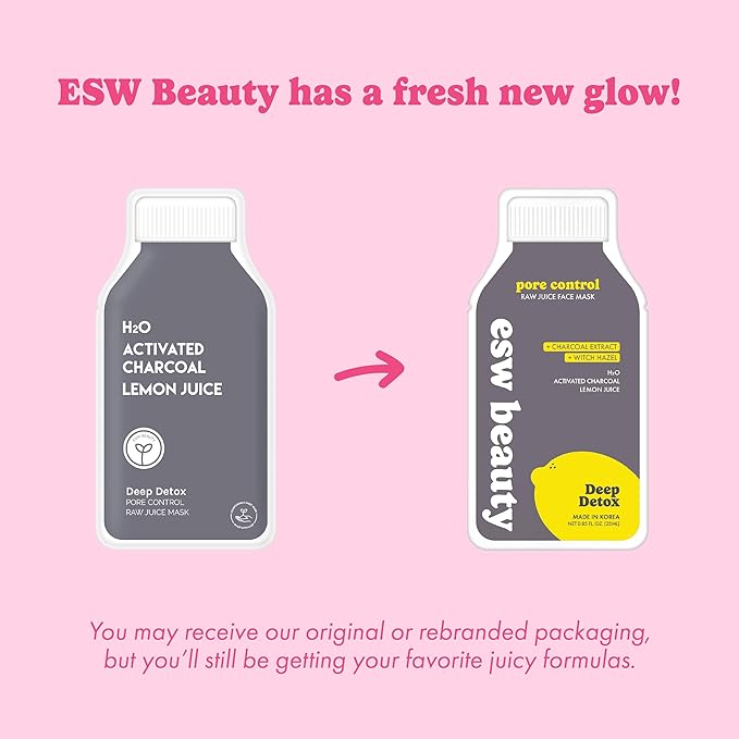 ESW Beauty Deep Detox - Pore Control Raw Juice Face Mask - Clarifying with Activated Charcoal, Lemon Juice & H2O for Acne-Prone Skin - Detoxifies & Minimizes Pores