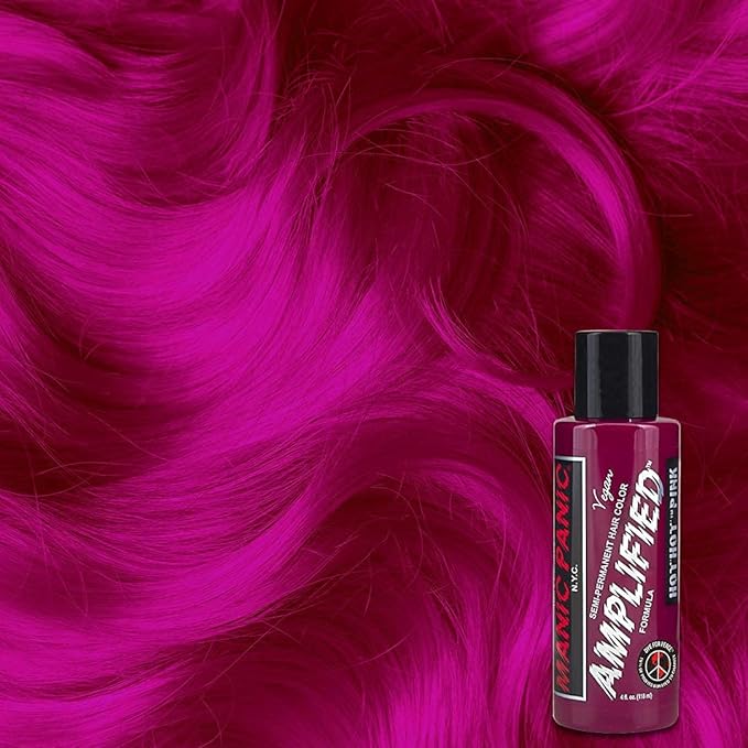MANIC PANIC Hot Hot Pink Amplified Semi-Permanent Hair Dye - Medium Pink Color - Glows in Blacklight - Vegan, PPD & Ammonia Free