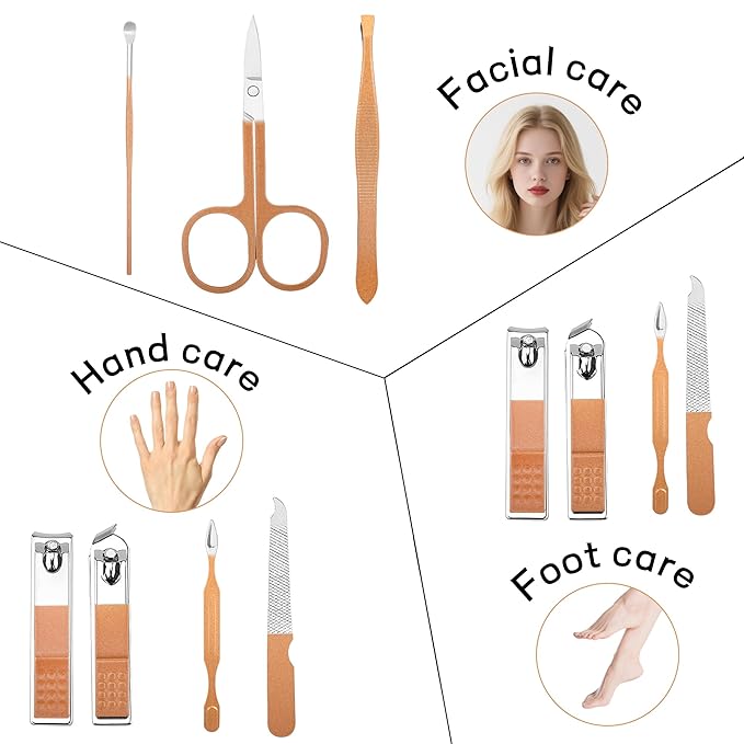Manicure Set Gift for Women, 7 in 1 Stainless Steel Professional Pedicure Kit Nail Scissors Grooming Kit with Pink Leather Travel Case