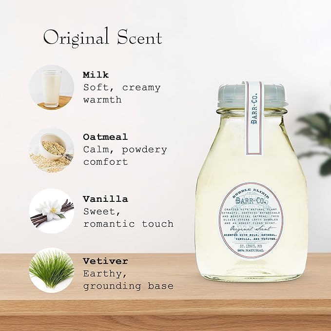 Barr-Co. Original Scent Bubble Bath Elixir, Vanilla Coconut Bath Soap with Oatmeal and Vetiver, Relaxing Bath Products for Women & Men, Natural Bath Soak, 16 fl oz