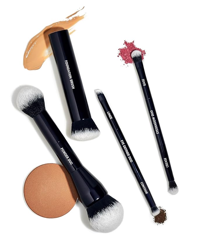 Lune+Aster Eyeshadow Duo Brush | Dual-Ended Brush To Apply And Blend Eyeshadow. Made with Alumium Handle, Vegan Bristles.