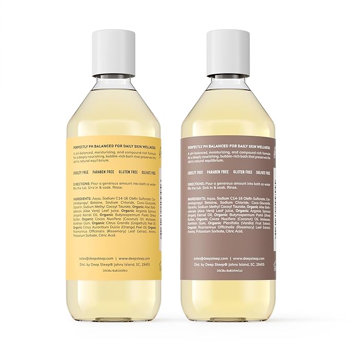 Deep Steep Bubble Bath, 10oz (2 Pack) (10 Fl Oz (Pack of 2), (Best Sellers) (Grapefruit Bergamot & Vanilla Coconut)