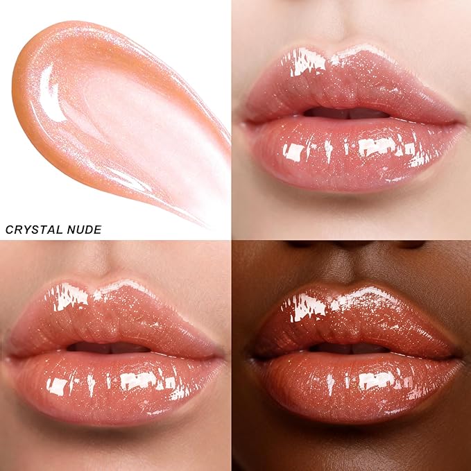 MAKEUP Glitter Lip Gloss –Nourishing and Hydrating with High-Shine Glimmer Finish & Sheer Wash Of Color, Chocolate Scent, Non-Sticky, Vegan & Cruelty-free, Crystal Nude 0.21 fl oz