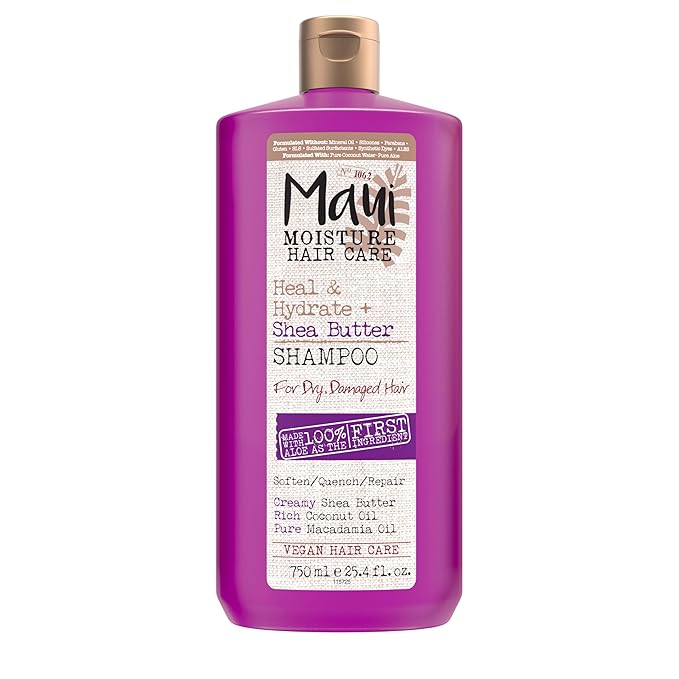 Maui Moisture Heal & Hydrate + Shea Butter Shampoo for Dry, Damaged Curls Helps Revive Curly & Coily Hair with Coconut Oil & Macadamia Oil, Vegan & Sulfate-Free Surfactants, 25.4 fl. oz