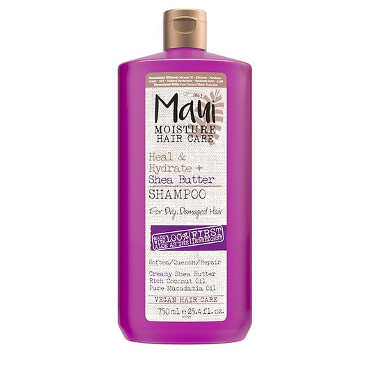 Maui Moisture Heal & Hydrate + Shea Butter Shampoo for Dry, Damaged Curls Helps Revive Curly & Coily Hair with Coconut Oil & Macadamia Oil, Vegan & Sulfate-Free Surfactants, 25.4 fl. oz