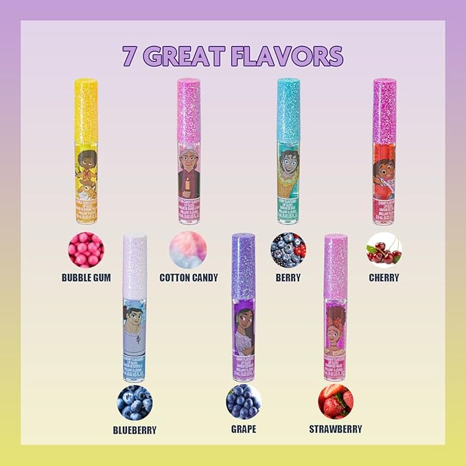 Townley Girl Encanto 7 PK Kids Lip Gloss Set | Vegan Girls Makeup for Ages 3