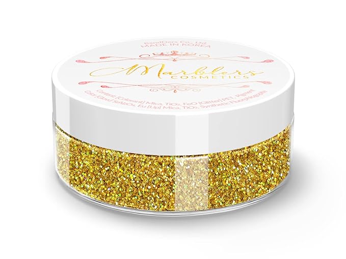 MARBLERS Holographic Face & Body Glitter [Holo 24K Gold] 0.18oz (5g) | Fine | Non-Toxic | Vegan | Cruelty-Free | Festival, Rave & Party Makeup | Eye, Hair, Nail Polish, Eyeshadow | Nail Art | Gel Nail