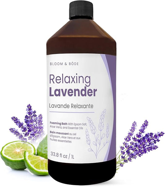 Luxury Foaming Bath - Natural Scented Bubble Bath with Essential Oils and Epsom Salt - Relaxing Lavender Scent, 33.8 fl oz / 1L
